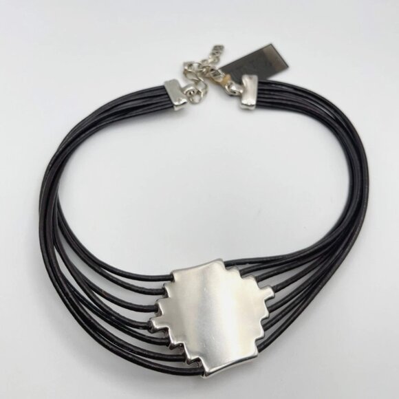 Uno de 50 Fearless Attached Crystal Choker Necklace Silver Multi Strand leather - Picture 9 of 15